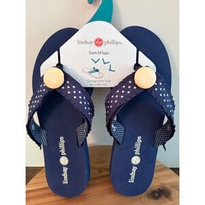 Woman's Lindsay Phillips Size 8 Lulu Navy Polka Dots Switch Flops Flip Flops NEW